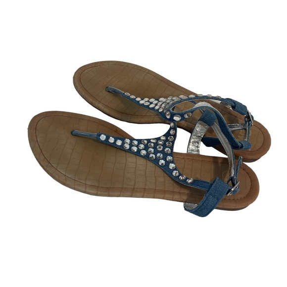 CM Blue Denim Crystal Keystone Thong Sandal Size 10M - Picture 5 of 6